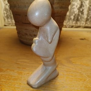 Vintage Abstract Carved Stone Figurine of mother holding her child